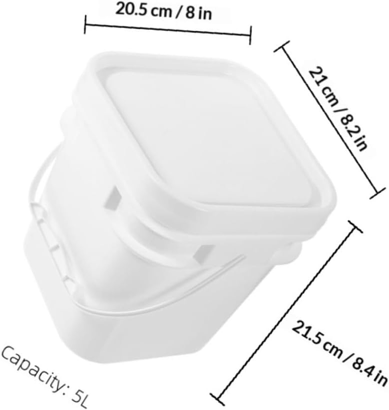 2pcs 5-Liter White Abs Paint Buckets with Lids, Square Plastic Paint Storage Containers, Wide Mouth Pigment Buckets for Painting Supplies and Chemical Storage