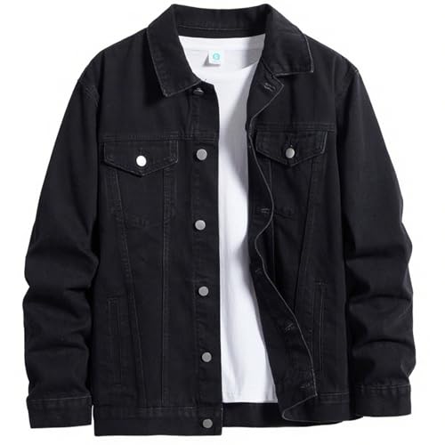 Image of Men's Denim Jacket Vintage-Inspired Jean Jacket with Multiple Pockets - Cotton Blend, Machine Washable
