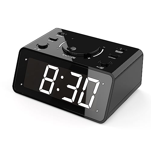 KWANWA Dual Alarm Clock - Recordable Voice, Adjustable LED Brightness, 12/24Hr, Cordless, Snooze, Battery Operated for Adults & Bedroom