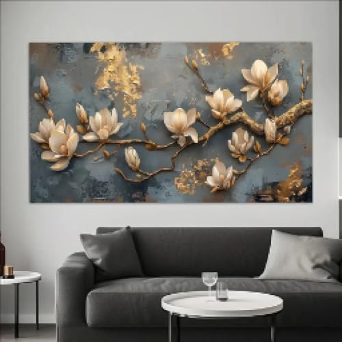 Art mural fleurs orchidées jaunes grande peinture sur toile haut de gamme 40x80