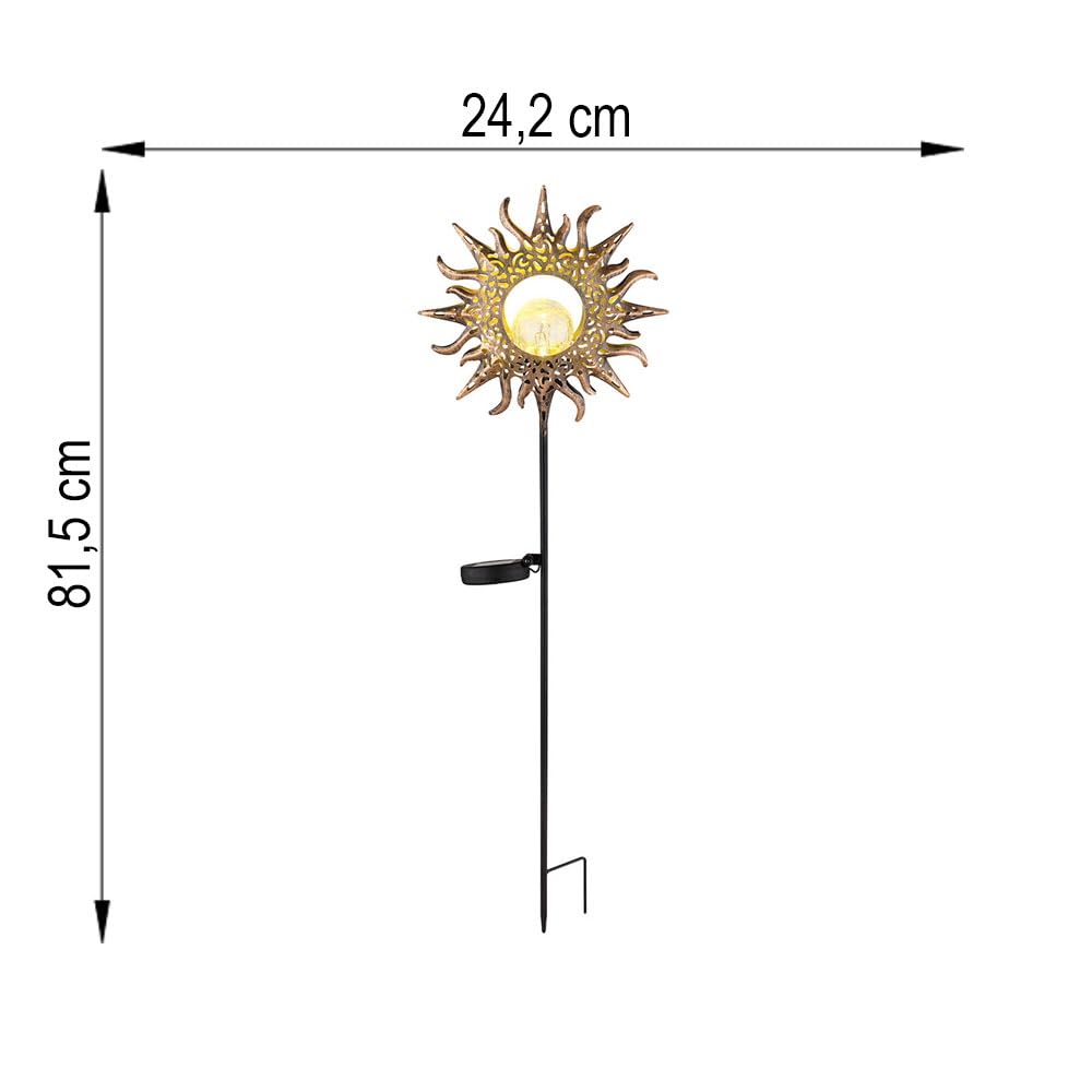 2x LED Solar Außenleuchte Steckleuchte Gartenleuchte Sonne Flamme Braun H 81,5 cm