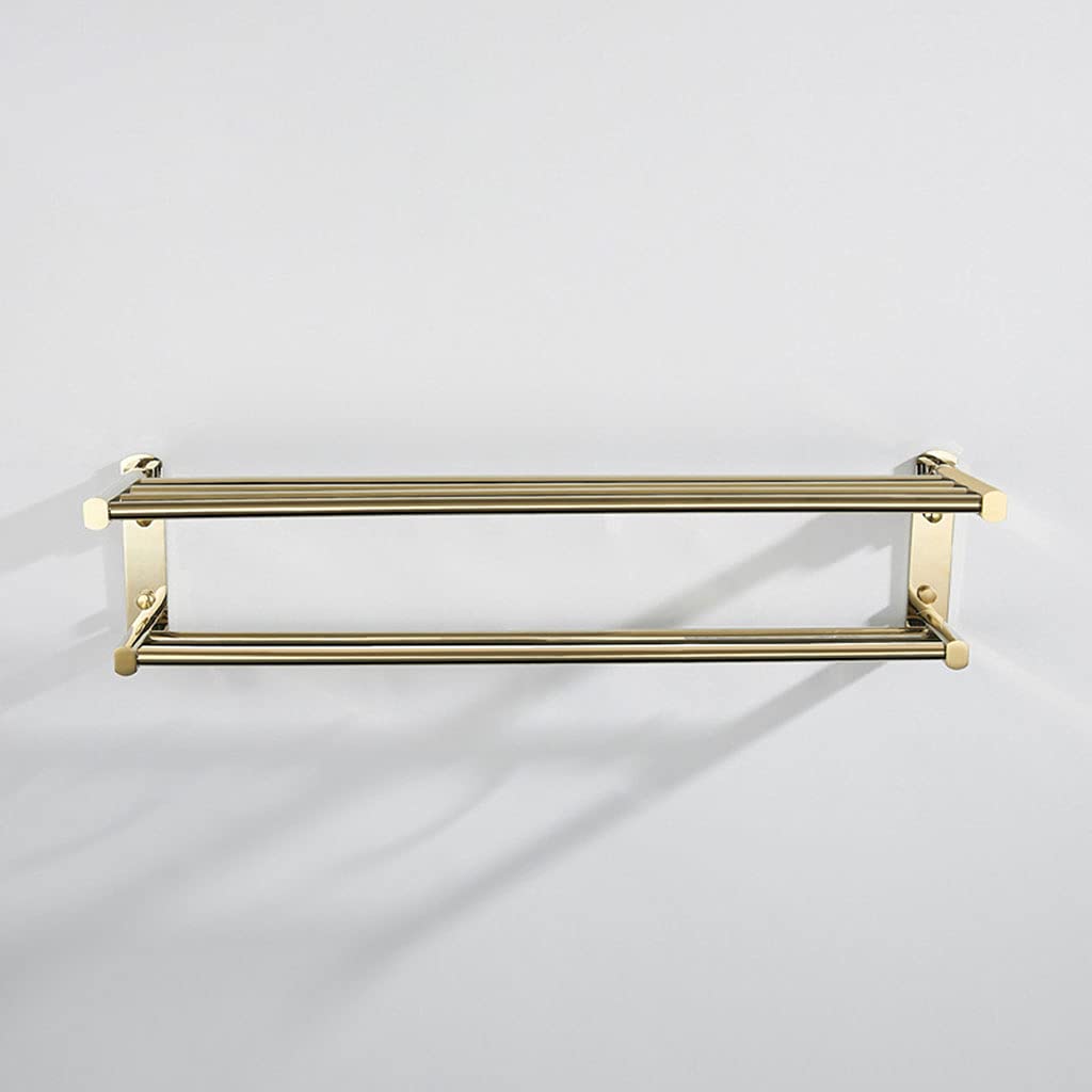 Barre de serviette avec étagère double couche en cuivre pour mur de douche