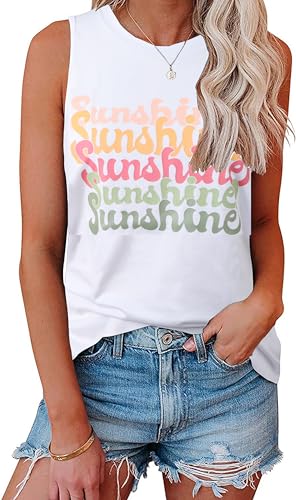 Hount Womens Casual Loose Graphic Comfy Tank Tops Summer Basic T-Shirts Sleeveless Shirts Tunic Tops