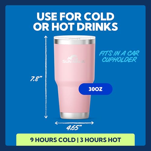 Image of SUN NINJA 30oz Tumbler, Stainless Steel Vacuum Insulated Cup, Pink