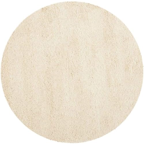 Image of Plain Shaggy Rugs and Carpet for Home and Floor Mats 4x4 Round Ivory Color