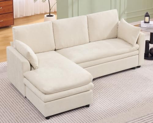 Image of 85 inch Sectional Couches with Left Chaise, Comfy Deep Dual-Layer Cushion Couch, 4 Seater L Shaped Couch, Modern Modular Sofa, Chenille Sofas for Living Room, Apartment, Beige