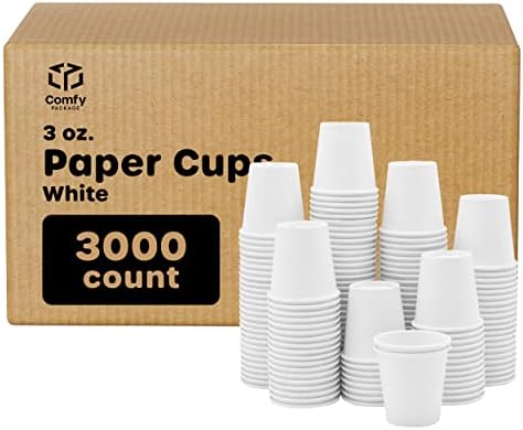 Comfy Package [Case of 3,000 3 oz. White Paper Cups Small Disposable Bathroom, Espresso, Mouthwash Cups