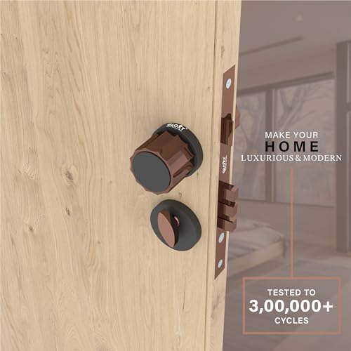 Image of GLOXY Zinc Knob Mortise Locks for Handle Lock Set with 3 Brass Keys, Bedroom Door Lock, Handle Lock for Kitchen, Hotel, Office | Rose Gold & Black Finish (2 Years Warranty, Pack of 1)