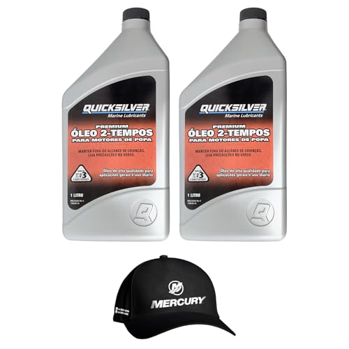Óleo Náutico Quicksilver TCW3 Original 1 Litro Para Motores de Popa Kit 2 Litros + Boné Mercury