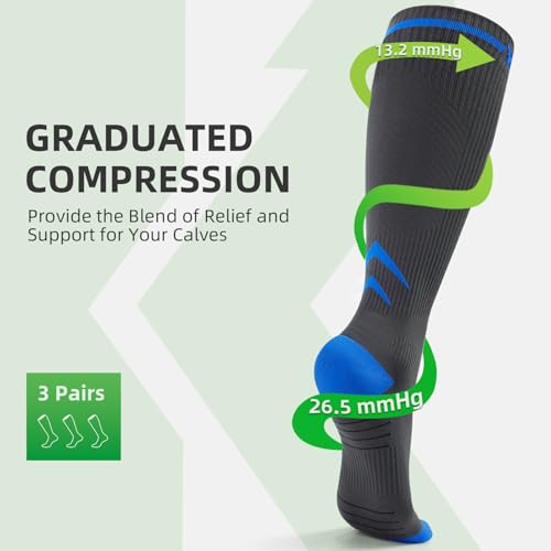 Image of Medical Compression Socks for Men & Women, 3 Pairs 20-30mmHg Knee High Graduated Compression Stockings for Circulation, Swelling, Varicose Veins, Flying, Travel, Nurses, Running, Pregnancy