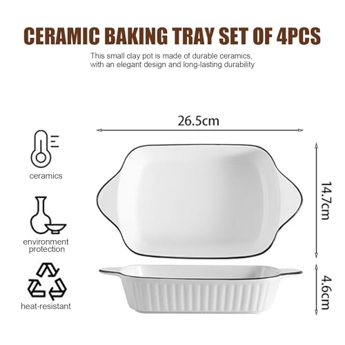 Miniatura 2 de Pequeñas Cazuelas De 26,5 Cm, 4 Unidades De Cazuelas Pequeñas, De Cerámica, Para Lasaña, Para Horno, Con Asas, Para Horno, Lasaña, Tiramisú