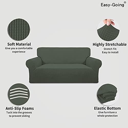 Image of Easy-Going Stretch Oversized Loveseat Slipcover 1-Piece Sofa Cover Furniture Protector Couch Soft with Elastic Bottom for Kids Polyester Spandex Jacquard Fabric Small Checks Olive Green