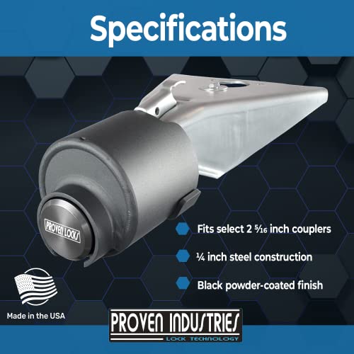 Proven Industries Model 2516 Trailer Lock, Fits Select 2 5/16-Inch Couplers, Secures Safety Chains, Made in The USA, (Black)