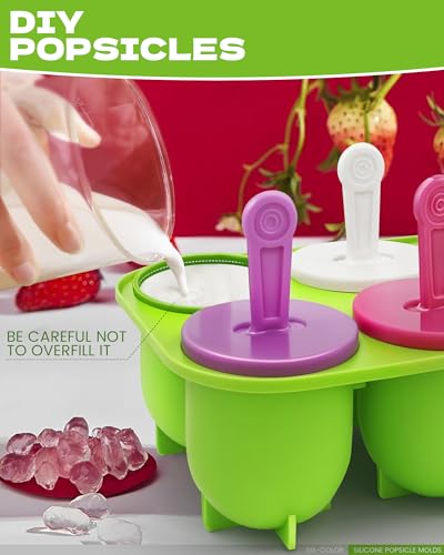 Silicone Popsicles Molds, Popsicle Mold for Kids, Ice Cream Molds, Ice Pop Mold with Popsicle Holders 6 Colorful Reusable Sticks BPA Free - Image 5