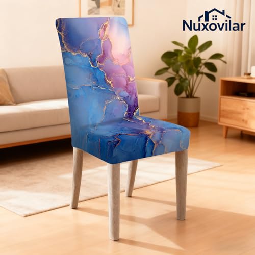 Image of Nuxovilar 4PCS Blue Pink Gold Marble Fluid Stretch Chair Covers