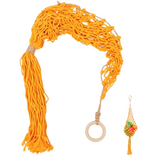 Hemobllo Cesta Colgante Cesta Decorativa para Frutas y Verduras de Macramé Bolsa de Malla Transpirable de Algodón con Flecos de Color Amarillo y Optimización de Espacio para Cocina