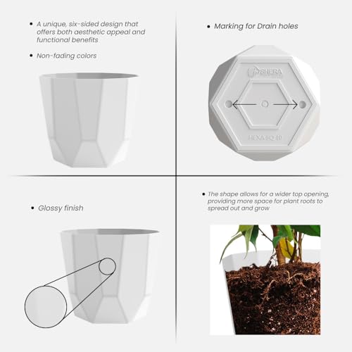 Image of YUCCABE ITALIA SHERA Hexa Plastic Planter Pot for Plants | Decorative Flower Pot | UV Protected Lightweight Indoor Outdoor Gamla for Home Decor, Balcony, Garden & Living Room (White, 10 INCH - 3 Pcs)