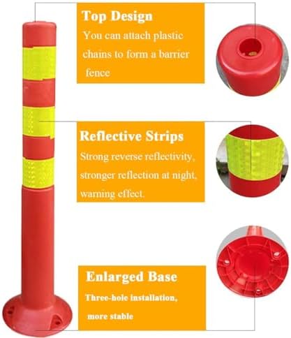 High Visibility Car Parking Barriers - Red Driveway Security Posts, Flexible Safety Bollards with Reflective Bands for Garage & Commercial Parking Lots (2 Pack) image 3