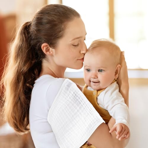 Muslin Burp Cloths Set for Babies 100% Cotton Baby Washcloths, Large 20''x10'' Extra Absorbent and Soft 10 Pack for Boys & Girls White4