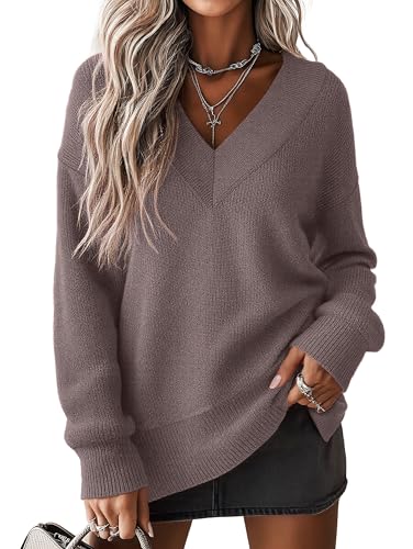 Jouica Women's Sweaters V Neck Pullover Sweater Side Slit Long
