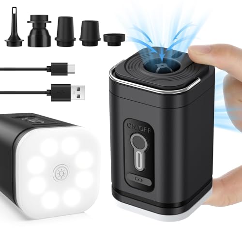 Bomba de Inflado Eléctrica Recargable 2 en 1, Mini Bomba Portátil con 5 Boquillas, Soplador de Aire y Bomba de Succión para Inflables, Colchones y Bolsa de Vacío (1200mAh)