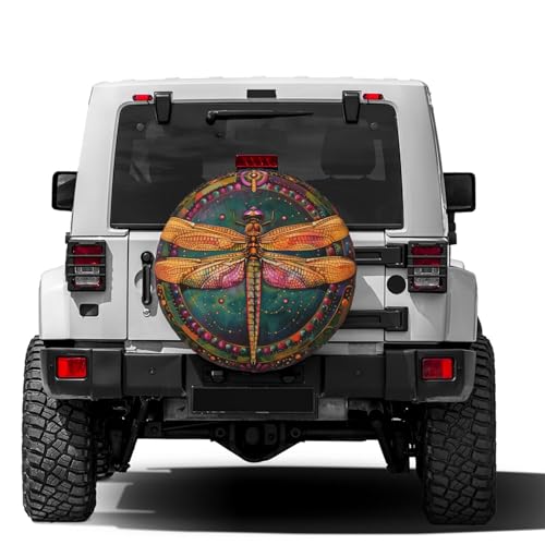 Image of KiuLoam Vintage Mandala Dragonfly Spare Tire Cover Waterproof Dust-Proof Universal Sunscreen Wheel Tire Covers Fit for Trailer, RV, SUV and Many Vehicle 16 Inch