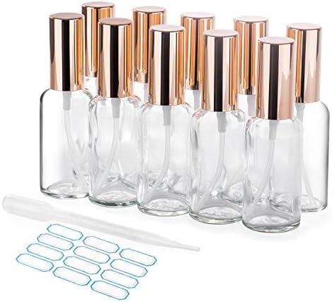 10 Pack 50ml Mini Glass Spray Bottles, Aromatherapy Amber Small Glass Cleaning Water Bottles with Refillable Evo Hair Oil Sprayer Mister, Essential Oil Bottles Empty