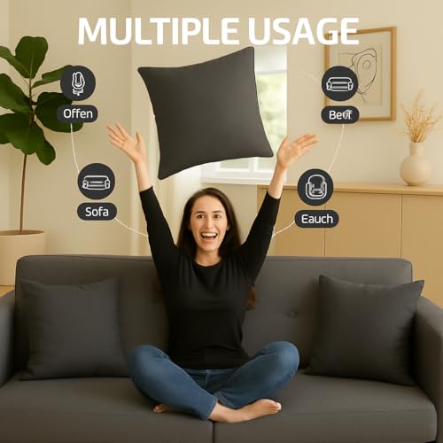 Image of Premium Polyester Fiber Cushion Fillers - Pack of 5 Pcs | 22 x 22 Inches | Dark Grey| Cushions, Sofa Pillow, Cushion for Sofa, Cushion for Bed, Decorative Pillow, Pillow for Support