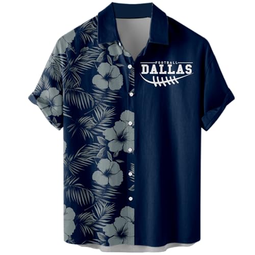 Football Hibiscus Men's Hawaiian Shirt Short Sleeve Floral Button Down Shirt Tropical Custom Name Number Aloha Beach Shirt