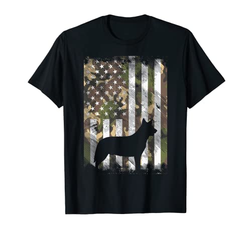 Camo US American Flag Heeler Animal Cattle Dog Patriot Gift T-Shirt
