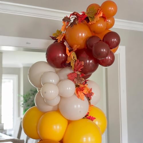 Image of Burnt Orange Brown Balloons, 12 Inch 35PCS Fall Balloons with Orange Brown Yellow Burgundy Maroon Latex Balloon for First Fall Baby Shower Thanksgiving Autumn Harvest Market Birthday Party Decorations
