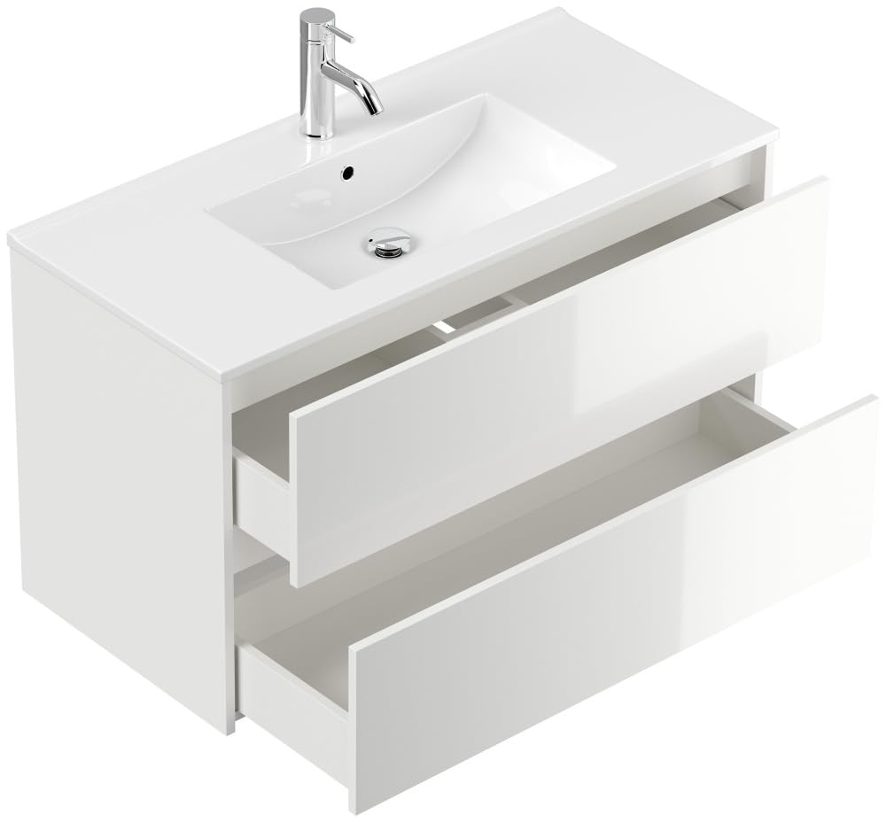 Badmöbel Set Taifun 3tlg. 100 cm mit LED Spiegel & Hochschrank