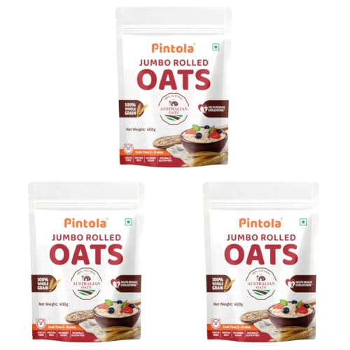 Image of Pintola Oats 400g, Rolled Oats, Diet Food, Weight Management, Natural Whole Grain, High in Fibre & Protein, Jumbo Rolled Oats, Breakfast Cereals, Gluten Free Oatmeal, Dalia Porridge (Pack of 3)