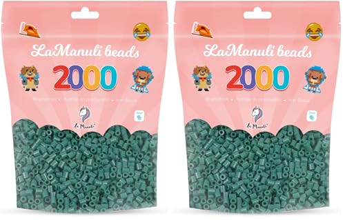 La Manuli Cuentas para Planchar Verde Oscuro 2000 piezas - Fuse Beads Midi 5mm - para DIY Manualidades Manualidad - Bolsa Reutilizable (Paquete de 2)