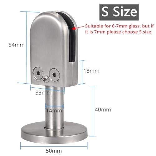 Proster 4 STÜCKE Edelstahl 304 Glasklemme S Größe Unterstützt 6-8 mm Dickes Glas mit 40mm Stützhalterung für Bodenmontage Bodenmontage Treppengeländer Balustradengeländer