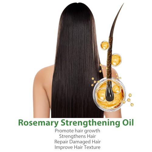 comfso Rosemary Oil for Hair Growth, Rosemary Mint Hair Oil Treatment For Dry Damaged,Split End, Scalp Hair Strenghtening Oil With Biotin, Castor Oil, 4 Fl Oz