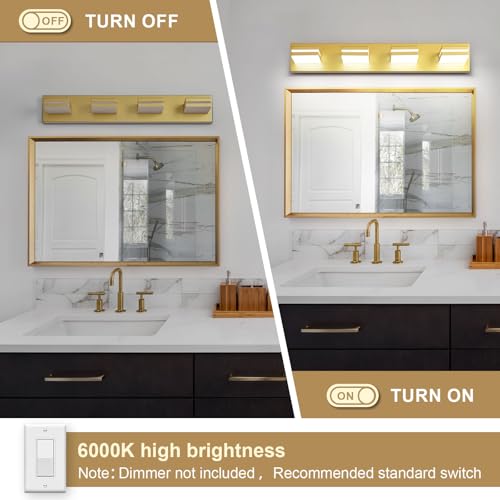 Image of Modern LED Gold Acrylic Bathroom Lights Fixtures 4-Light