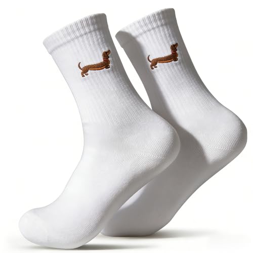 COMOOKA Dackel Geschenke Socken Stickerei 36-42 Damen Geschenke für Frauen Hundebesitzer Hundeliebhaber Weihnachten Dackelhaber Lustige Tennissocken