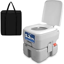 SereneLife 5.2 Gal Portable Camping Toilet For Adults, 100+ Flushes, Porta Potty Camp Toilet with Detachable Waste Tank, Level Indicator, Carry Bag, Suitable for Camping, Hiking, and Boating