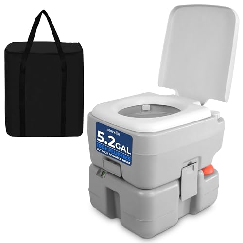 SereneLife 5.2 Gal Portable Camping Toilet For Adults, 100+ Flushes, Porta Potty Camp Toilet with Detachable Waste Tank, Level Indicator, Carry Bag, Suitable for Camping, Hiking, and Boating