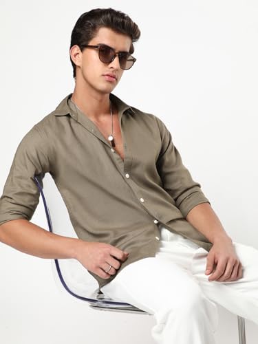 Image of Urbano Fashion Men's Linen Blend Full Sleeve Relaxed Fit Casual Solid Shirt