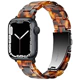 【Daturus】アップルウォッチストラップ 樹脂ベルト ステンレス留め金 互換Apple Watch series10/9/8/7/6/SE/5/4/3/2/1 サイズ38mm/40mm/41mm/(42mm Series 10)アップルウォッチストラップ ファッション/カジュアルスタイル アップルウォッチ ベルト対応 時計バンド(べっ甲-黒のバックル)