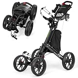 EASEGO Golf Push Cart 4 Wheel : Golf Walking Carts with Phone Holder/Cup Holder/Umbrella Holder/Foot Brake/Cooler Basket 4 Wheel Superlite Golf Pull Cart All-Terrain Golf Caddy Carts(Black)