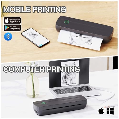 Image of Portable Thermal Printer, Wireless Bluetooth Printer Support US Letter /A4 /A5 /4in /3in /2in Thermal Paper, Inkless Printer Compatible with iOS, Android & Laptop for Travel, Office, School, Vehicle