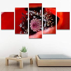 SIGNWIN 5 Panel Canvas Wall Art Red Petal...