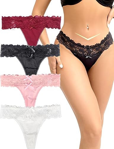 Image of ohyeah Sexy Lace G-String Thongs Panties Low Rise Underwear Undies for Women Cotton Crotch Cheeky Tangas Panties 4-18