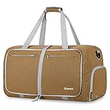 Gonex Bolsa de viaje plegable resistente al agua de 65 l, bolsa de viaje ligera con gran capacidad para equipaje, gimnasio, deportes, azul marino Kahki