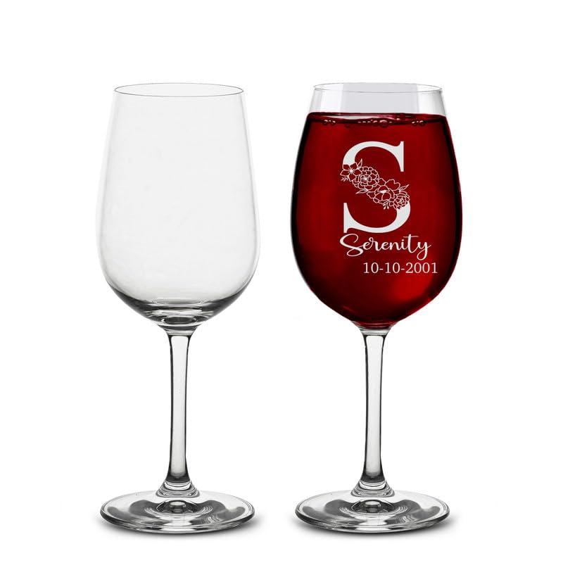 YOYO Customised Engraved Red Wine Glasses - Personalized Engraved Wine Glass for Weddings, Birthdays, Anniversaries (375 ml) Customised Monogrammed -Set of 2 (Personalised Alphabet S)
