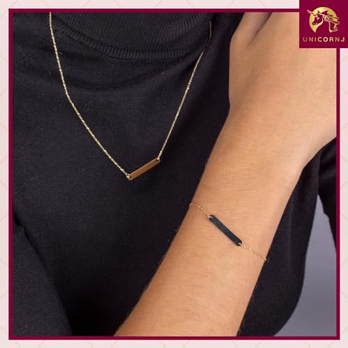 Image of UNICORNJ 14K Yellow Gold Engravable Personalized Bar Pendant Necklace or Bracelet Polished Shiny on Cable Chain Italy