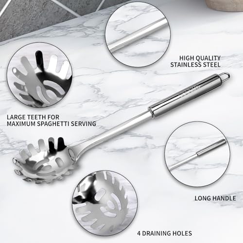 Miniatura 5 de Cuchara De Espagueti, Cuchara De Pasta De Acero Inoxidable De Una Pieza, Cucharón De Pasta De 12 Pulgadas Con Mango Ergonómico, Colador De Pasta Con Dientes, Utensilio De Servidor De Pasta Plateado,